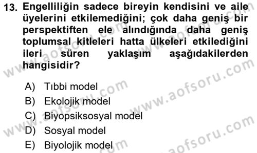 Engellilerde Ruh Sağlığı Dersi 2017 - 2018 Yılı (Vize) Ara Sınav Soruları 13. Soru