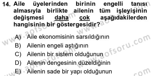 Engellilerde Ruh Sağlığı Dersi 2017 - 2018 Yılı (Vize) Ara Sınav Soruları 14. Soru