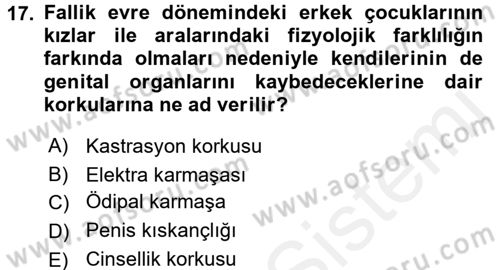 Engellilerde Ruh Sağlığı Dersi 2017 - 2018 Yılı (Vize) Ara Sınav Soruları 17. Soru