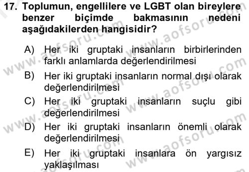 Engellilerde Ruh Sağlığı Dersi 2017 - 2018 Yılı (Final) Dönem Sonu Sınav Soruları 17. Soru