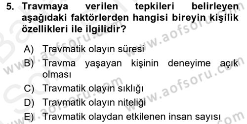 Engellilerde Ruh Sağlığı Dersi 2017 - 2018 Yılı (Final) Dönem Sonu Sınav Soruları 5. Soru