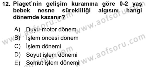 Yaşam Boyu Büyüme ve Gelişim Dersi 2017 - 2018 Yılı (Vize) Ara Sınav Soruları 12. Soru