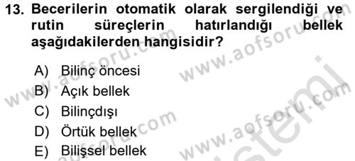Yaşam Boyu Büyüme ve Gelişim Dersi 2017 - 2018 Yılı (Vize) Ara Sınav Soruları 13. Soru