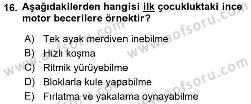 Yaşam Boyu Büyüme ve Gelişim Dersi 2017 - 2018 Yılı (Vize) Ara Sınav Soruları 16. Soru