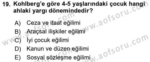 Yaşam Boyu Büyüme ve Gelişim Dersi 2017 - 2018 Yılı (Vize) Ara Sınav Soruları 19. Soru
