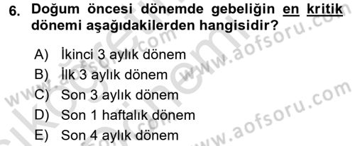 Yaşam Boyu Büyüme ve Gelişim Dersi 2017 - 2018 Yılı (Vize) Ara Sınav Soruları 6. Soru