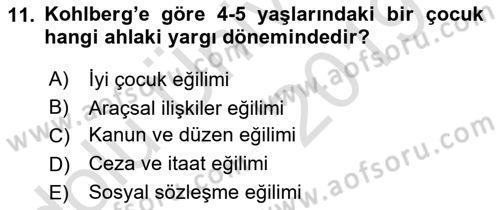 Yaşam Boyu Büyüme ve Gelişim Dersi 2018 - 2019 Yılı 3 Ders Sınav Soruları 11. Soru