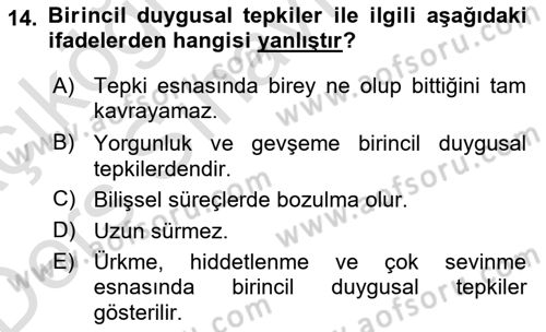 Yaşam Boyu Büyüme ve Gelişim Dersi 2018 - 2019 Yılı 3 Ders Sınav Soruları 14. Soru