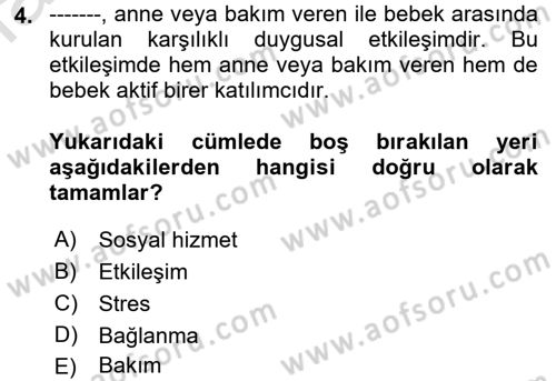 Yaşam Boyu Büyüme ve Gelişim Dersi 2018 - 2019 Yılı 3 Ders Sınav Soruları 4. Soru
