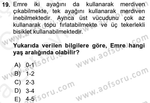 Yaşam Boyu Büyüme ve Gelişim Dersi 2018 - 2019 Yılı (Vize) Ara Sınav Soruları 19. Soru
