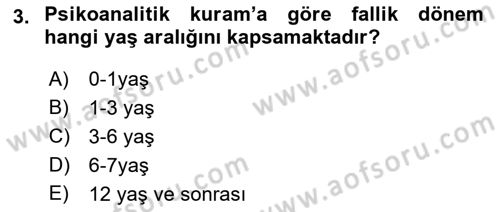 Yaşam Boyu Büyüme ve Gelişim Dersi 2018 - 2019 Yılı (Vize) Ara Sınav Soruları 3. Soru