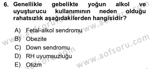 Yaşam Boyu Büyüme ve Gelişim Dersi 2018 - 2019 Yılı (Vize) Ara Sınav Soruları 6. Soru