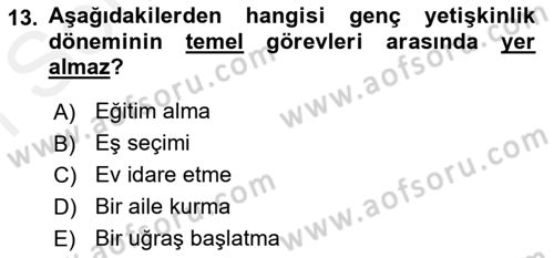 Yaşam Boyu Büyüme ve Gelişim Dersi 2018 - 2019 Yılı (Final) Dönem Sonu Sınav Soruları 13. Soru