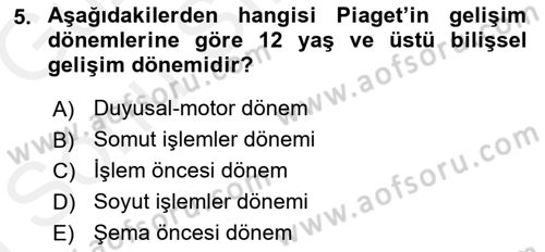 Yaşam Boyu Büyüme ve Gelişim Dersi 2018 - 2019 Yılı (Final) Dönem Sonu Sınav Soruları 5. Soru