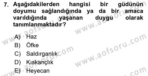 Yaşam Boyu Büyüme ve Gelişim Dersi 2018 - 2019 Yılı (Final) Dönem Sonu Sınav Soruları 7. Soru