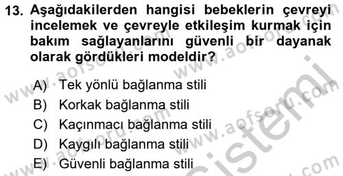 Yaşam Boyu Büyüme ve Gelişim Dersi 2018 - 2019 Yılı Yaz Okulu Sınav Soruları 13. Soru