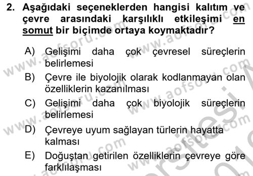 Yaşam Boyu Büyüme ve Gelişim Dersi 2018 - 2019 Yılı Yaz Okulu Sınav Soruları 2. Soru