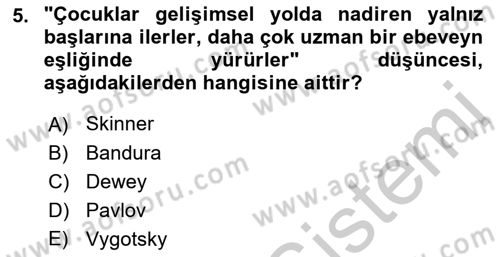 Yaşam Boyu Büyüme ve Gelişim Dersi 2018 - 2019 Yılı Yaz Okulu Sınav Soruları 5. Soru
