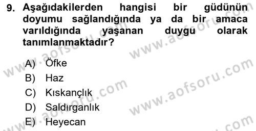 Yaşam Boyu Büyüme ve Gelişim Dersi 2018 - 2019 Yılı Yaz Okulu Sınav Soruları 9. Soru