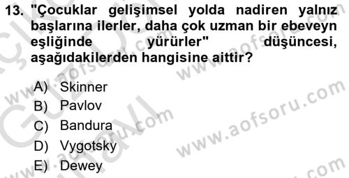 Yaşam Boyu Büyüme ve Gelişim Dersi 2019 - 2020 Yılı (Vize) Ara Sınav Soruları 13. Soru