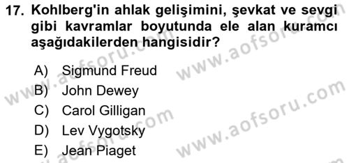 Yaşam Boyu Büyüme ve Gelişim Dersi 2019 - 2020 Yılı (Vize) Ara Sınav Soruları 17. Soru