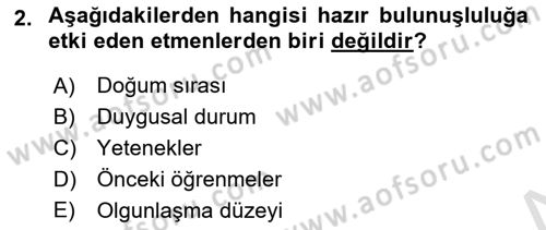 Yaşam Boyu Büyüme ve Gelişim Dersi 2019 - 2020 Yılı (Vize) Ara Sınav Soruları 2. Soru