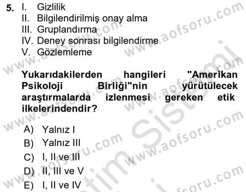 Yaşam Boyu Büyüme ve Gelişim Dersi 2019 - 2020 Yılı (Vize) Ara Sınav Soruları 5. Soru