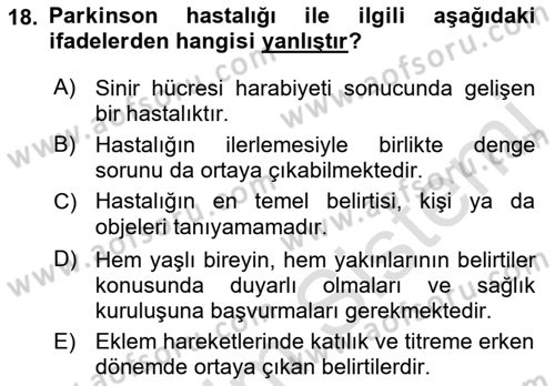 Yaşam Boyu Büyüme ve Gelişim Dersi 2019 - 2020 Yılı (Final) Dönem Sonu Sınav Soruları 18. Soru