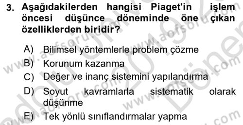 Yaşam Boyu Büyüme ve Gelişim Dersi 2019 - 2020 Yılı (Final) Dönem Sonu Sınav Soruları 3. Soru