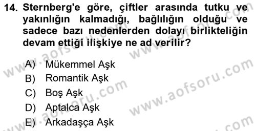 Yaşam Boyu Büyüme ve Gelişim Dersi 2020 - 2021 Yılı Yaz Okulu Sınav Soruları 14. Soru