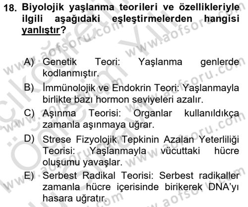 Yaşam Boyu Büyüme ve Gelişim Dersi 2020 - 2021 Yılı Yaz Okulu Sınav Soruları 18. Soru