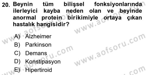Yaşam Boyu Büyüme ve Gelişim Dersi 2020 - 2021 Yılı Yaz Okulu Sınav Soruları 20. Soru