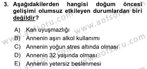 Yaşam Boyu Büyüme ve Gelişim Dersi 2020 - 2021 Yılı Yaz Okulu Sınav Soruları 3. Soru