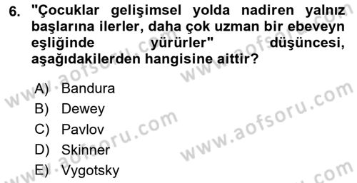 Yaşam Boyu Büyüme ve Gelişim Dersi 2020 - 2021 Yılı Yaz Okulu Sınav Soruları 6. Soru