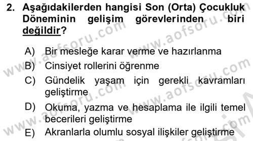 Yaşam Boyu Büyüme ve Gelişim Dersi 2021 - 2022 Yılı (Vize) Ara Sınav Soruları 2. Soru