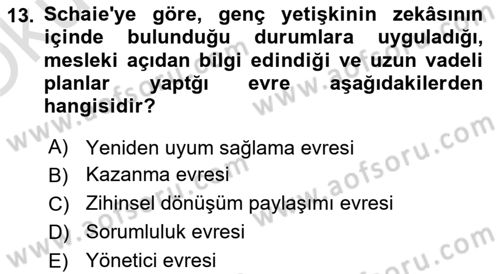 Yaşam Boyu Büyüme ve Gelişim Dersi 2021 - 2022 Yılı Yaz Okulu Sınav Soruları 13. Soru
