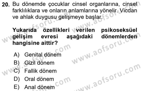 Yaşam Boyu Büyüme ve Gelişim Dersi 2022 - 2023 Yılı (Vize) Ara Sınav Soruları 20. Soru