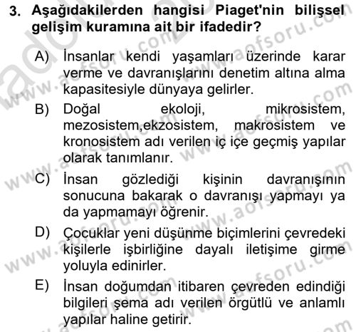 Yaşam Boyu Büyüme ve Gelişim Dersi 2022 - 2023 Yılı (Vize) Ara Sınav Soruları 3. Soru