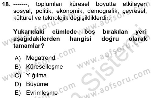 Yaşam Boyu Büyüme ve Gelişim Dersi 2022 - 2023 Yılı (Final) Dönem Sonu Sınav Soruları 18. Soru