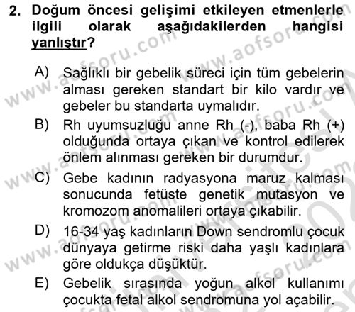 Yaşam Boyu Büyüme ve Gelişim Dersi 2022 - 2023 Yılı (Final) Dönem Sonu Sınav Soruları 2. Soru