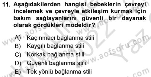 Yaşam Boyu Büyüme ve Gelişim Dersi 2022 - 2023 Yılı Yaz Okulu Sınav Soruları 11. Soru