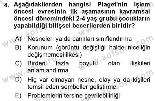Yaşam Boyu Büyüme ve Gelişim Dersi 2022 - 2023 Yılı Yaz Okulu Sınav Soruları 4. Soru