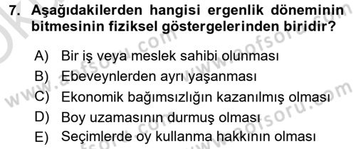 Yaşam Boyu Büyüme ve Gelişim Dersi 2022 - 2023 Yılı Yaz Okulu Sınav Soruları 7. Soru