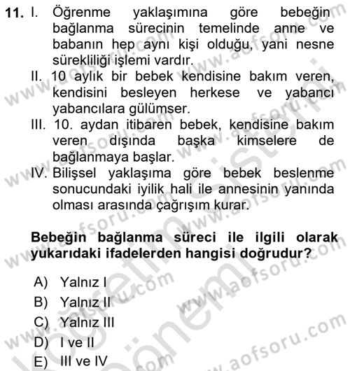 Yaşam Boyu Büyüme ve Gelişim Dersi 2023 - 2024 Yılı (Vize) Ara Sınav Soruları 11. Soru