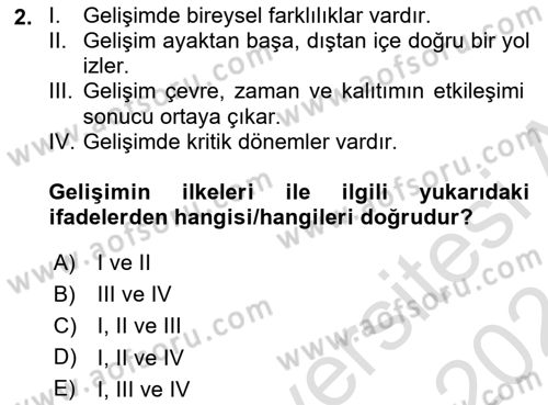 Yaşam Boyu Büyüme ve Gelişim Dersi 2023 - 2024 Yılı (Vize) Ara Sınav Soruları 2. Soru
