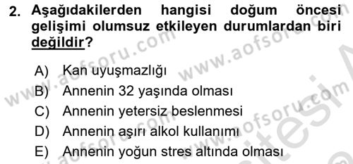 Yaşam Boyu Büyüme ve Gelişim Dersi 2023 - 2024 Yılı (Final) Dönem Sonu Sınav Soruları 2. Soru
