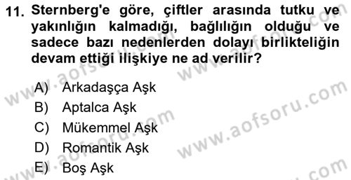 Yaşam Boyu Büyüme ve Gelişim Dersi 2023 - 2024 Yılı Yaz Okulu Sınav Soruları 11. Soru
