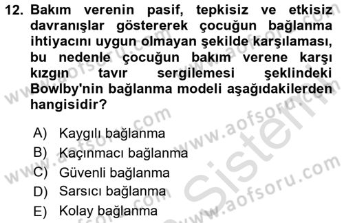 Yaşam Boyu Büyüme ve Gelişim Dersi 2023 - 2024 Yılı Yaz Okulu Sınav Soruları 12. Soru