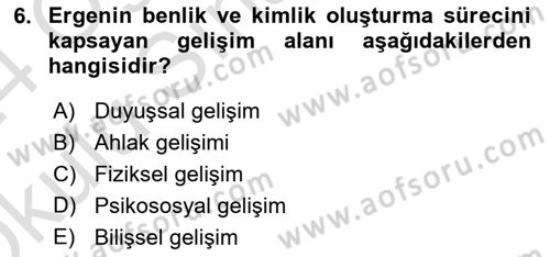 Yaşam Boyu Büyüme ve Gelişim Dersi 2023 - 2024 Yılı Yaz Okulu Sınav Soruları 6. Soru