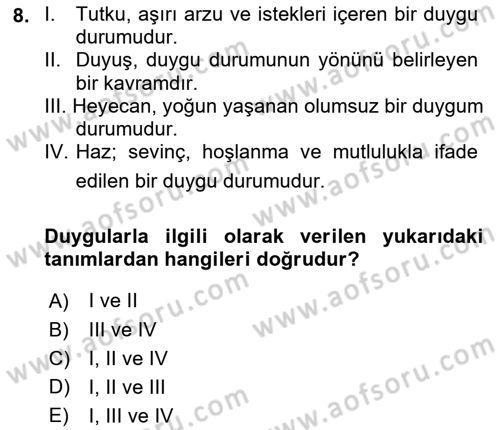 Yaşam Boyu Büyüme ve Gelişim Dersi 2023 - 2024 Yılı Yaz Okulu Sınav Soruları 8. Soru